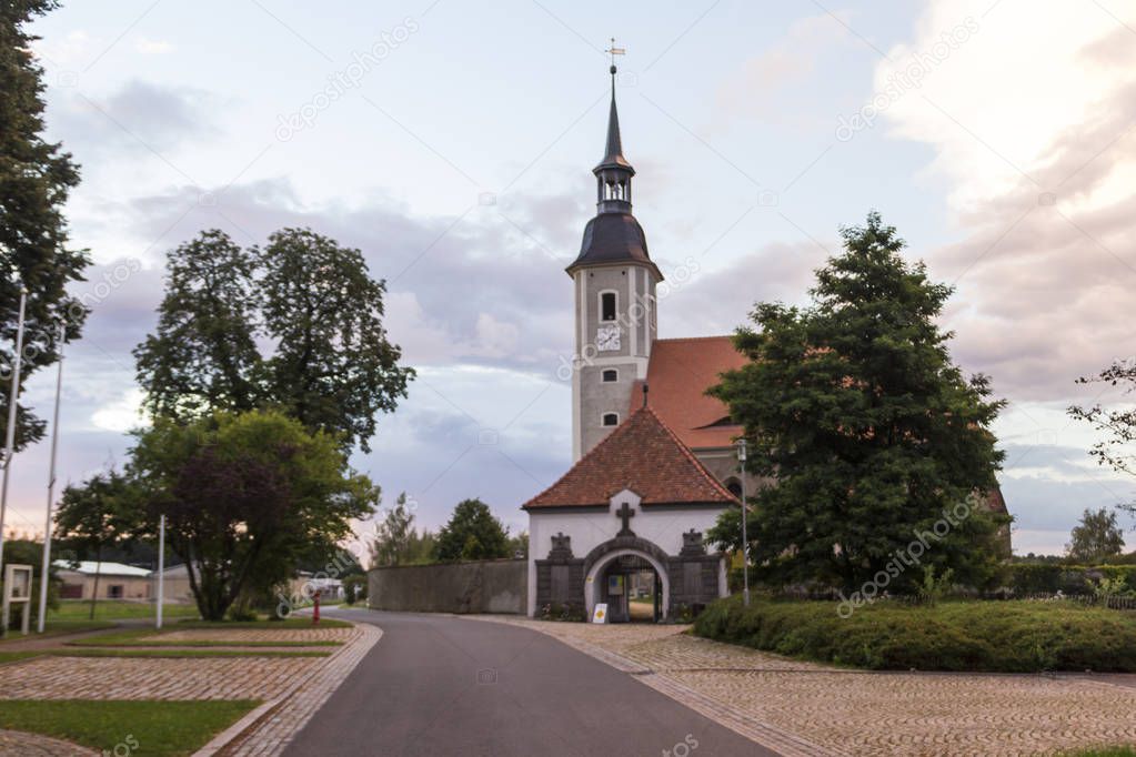 Tower of church in Diehsa in Upper Lusatia, Germany