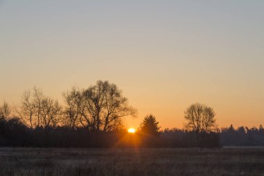 Donuk peyzaj üzerinde parlak gündoğumu görünümünü
