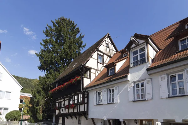 Vista Casas Madera Blaubeuren Blautopf — Foto de Stock