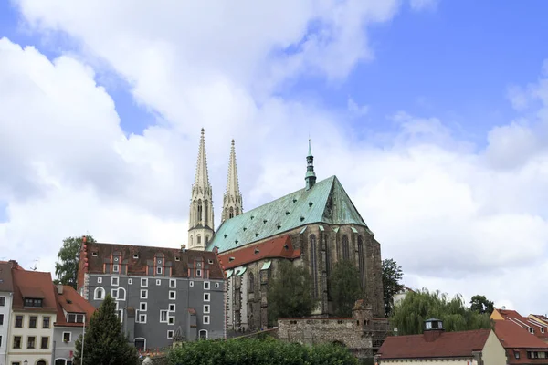 Widok Przez Poprzeczką Bramki Stronie Polskiej Rzeki Kościoła Piotra Pawła — Zdjęcie stockowe