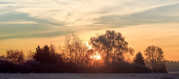 Vista Panorámica Del Paisaje Invernal Atardecer — Foto de Stock