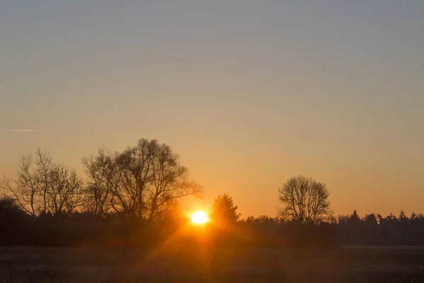 Вид Яскравий Схід Сонця Над Морозним Пейзажем — стокове фото
