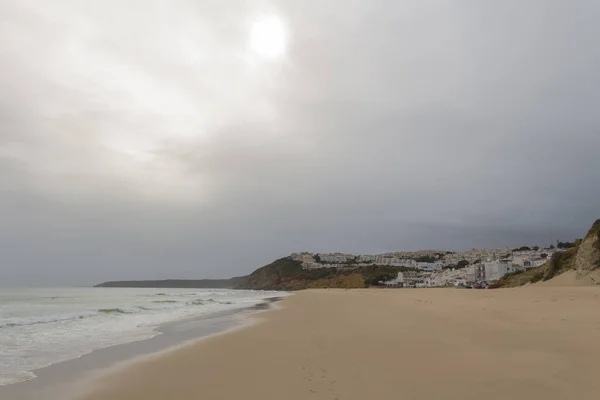 Vue Panoramique Sur Plage Sable Fin Par Temps Couvert Portugal — Photo