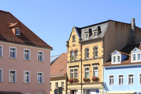 Blick Auf Häuserfassaden Pulsnitz Deutschland — Stockfoto