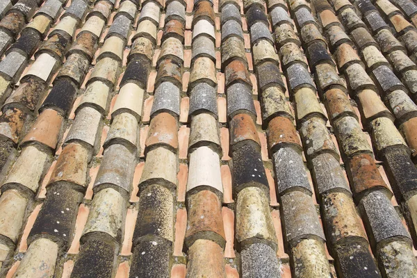 Historical clay roof tiles in laying style monk and nun on Alcazar in Tarifa