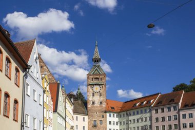 Landsberg am Lech 'te Marie Fountain ile ana meydan.