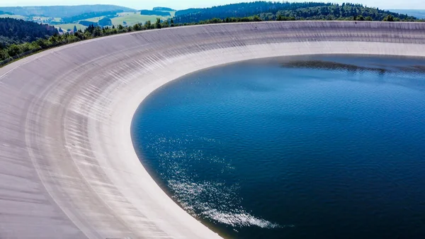 Aerial view of the water retention basin near Hornberg in the Black Forest