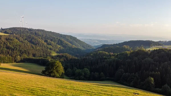 Panorama Pôr Sol Das Montanhas Floresta Negra Perto Gersbach Sobre — Fotografia de Stock