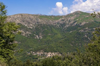 Dağlar ve ormanlarla çevrili bir köy Fransa Korsika 19 Haziran 2025