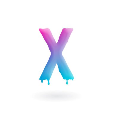 Mektup X logosu. Renkli boya karakteri ile damlar. Sıvı sembolü damlama. İzole sanat kavramı vektör.