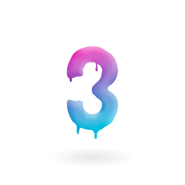 Logo Numero Pittura Colori Tre Icone Con Gocce Simbolo Liquido — Vettoriale Stock