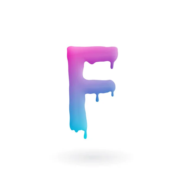 Letter F-logo. Gekleurde verf karakter met druppels. Druipend van vloeibare symbool. Geïsoleerde kunst concept vector. — Stockvector