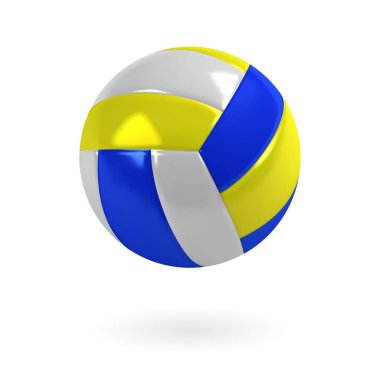 Gerçekçi mavi, sarı ve beyaz renklerde voleybol topu. İzole vektör