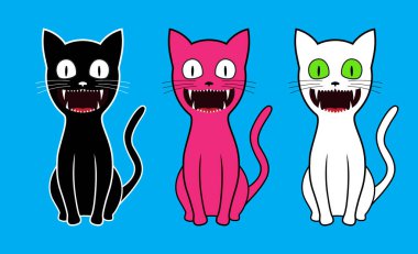 Karikatür kedi oturan güleryüzlü. İzole vektör çizim