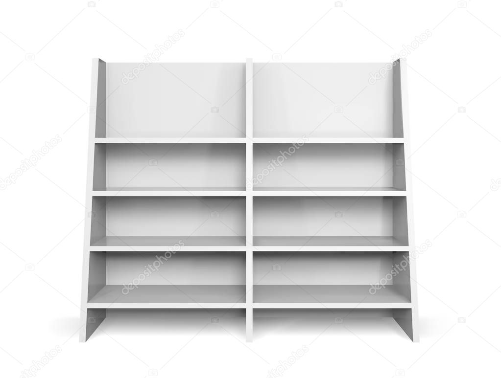 Inclined promotion shelving mockup. Isolated vector retail product stand with shelf.