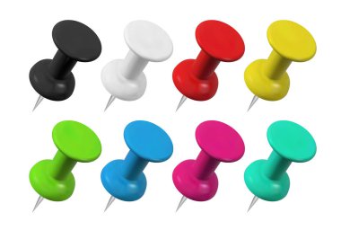 Realistic colorful push pins collection. Isolated vector illustration. clipart