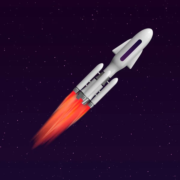 Flying rocket in space. Shuttle on stars background vector illustration. — Stock Vector