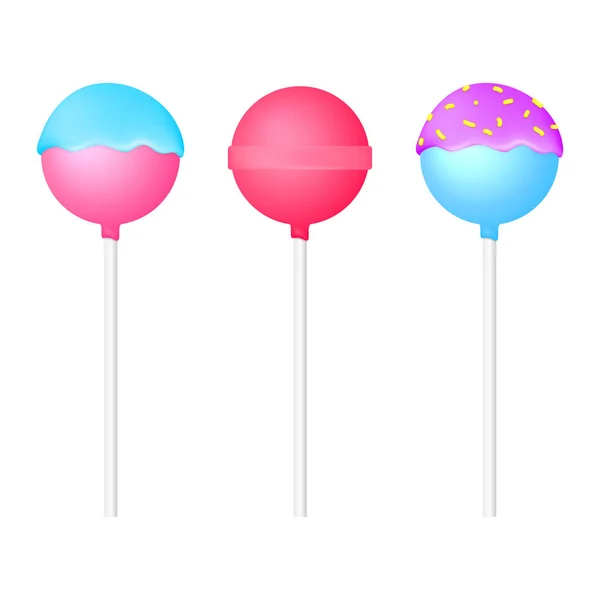 Lollipops with sprinkles. Vector cake pops illustration set. — Stock Vector