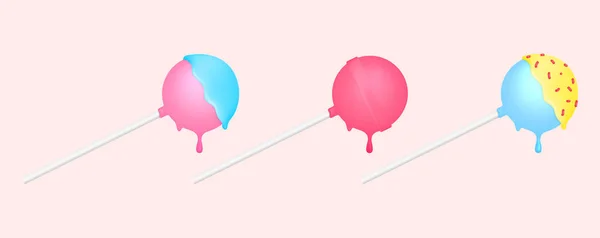 Smält klubbor med kola och gnistrar. Vektor cake pops illustration med dropp droppe. — Stock vektor