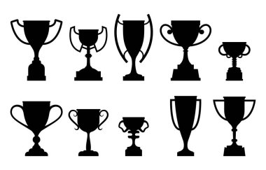 Ödül kazanan bardak ve kupa simgeler kümesi. Vector silhouettes.