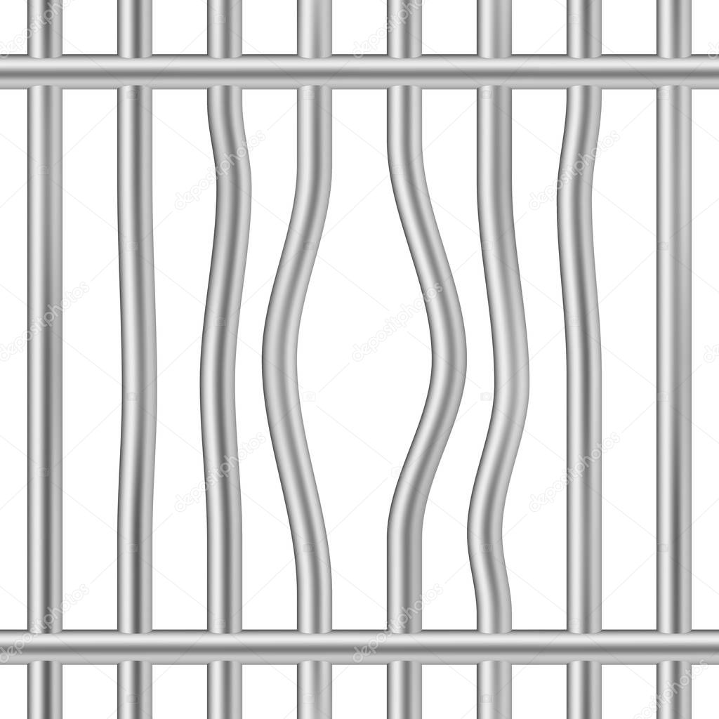 Belted jail bars cage. Broken iron prison cell vector