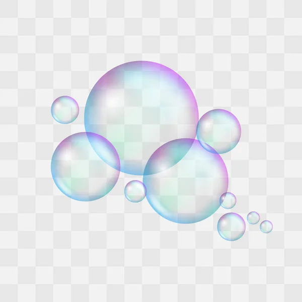 Реалістичний набір мильних бульбашок з веселковим відображенням та підсвічуванням. Векторні ілюстрації . — стоковий вектор