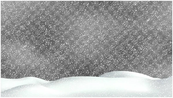 Realistische Schneesturmillustration. Vektor-Schneeverwehungen mit fallenden Schneeflocken. Winterlicher Hintergrund. — Stockvektor