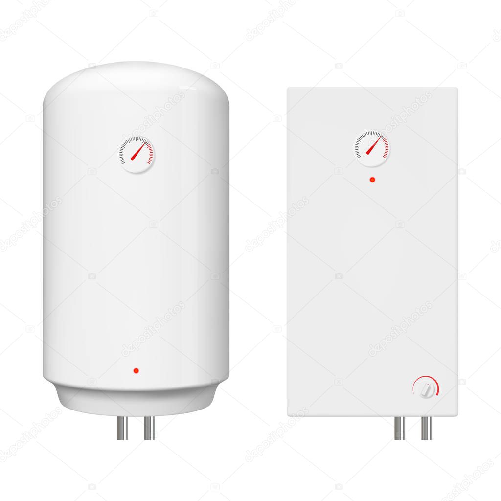 Realistic electric and gas boiler. Isolated vector water heater illustration.