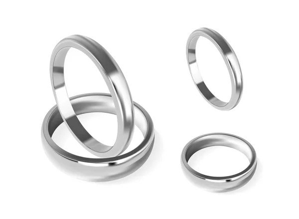 Anéis de casamento de prata realista. Ilustração vetorial isolada . — Vetor de Stock