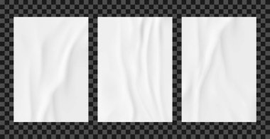 Beyaz poster şablonu seti buruşuk. Yapıştırılmış kağıt vektör mockup.