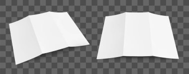 Boş üç kat kağıt broşür mockup. Saydam arka plan afiş tasarım şablonu. Vektör çizim set.