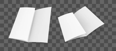 Boş üç kat kağıt broşür mockup. Saydam arka plan afiş tasarım şablonu. Vektör çizim set.
