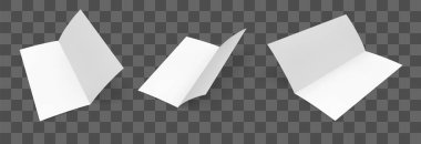 Boş bi kat kağıt broşür mockup. Saydam arka plan afiş tasarım şablonu. Vektör çizim set.