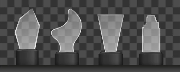 Realistiska genomskinligt glas trophy award. Mästerskapet priset vektor illustration set. — Stock vektor