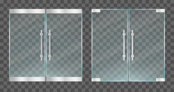 带金属手柄的逼真透明玻璃门。向量例证. — 图库矢量图片