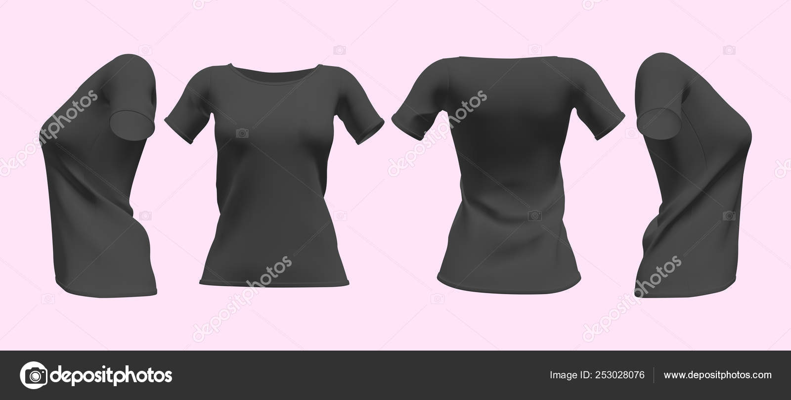 Download Realistic Womens Black T Shirt With Short Sleeves Mockup Set Front Back And Side View Mockup Isolated Vector Illustration Vector Image By C Vi73 Vector Stock 253028076