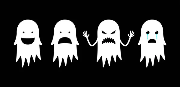 Cartoon cute Ghost charakter. Straszny, zabawny i smutny Spook. Ilustracja koncepcja Halloween płaski wektor. — Wektor stockowy
