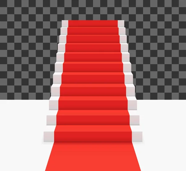 Red carpet on white stairs. Front view vector illustration. — Stock Vector