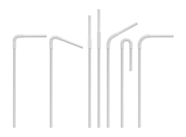 Настоящий набор соломы для питья. Прямая и изогнутая пластиковая коктейльная трубка. Векторный макет
.