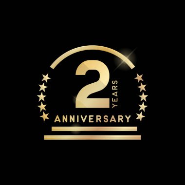 2 yıl yıldönümü altın amblem. Vektör simge tasarımı.