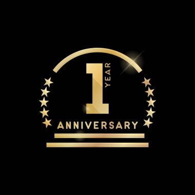 1. yıl yıldönümü altın amblem. Vektör simgesi.