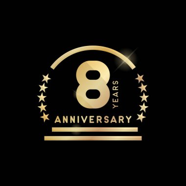 8. yıl yıldönümü altın amblem. Vektör simgesi.