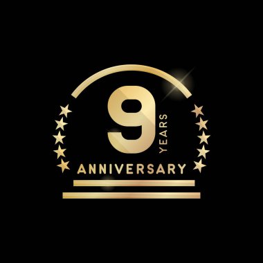 9. yıl yıldönümü altın amblem. Vektör simgesi.