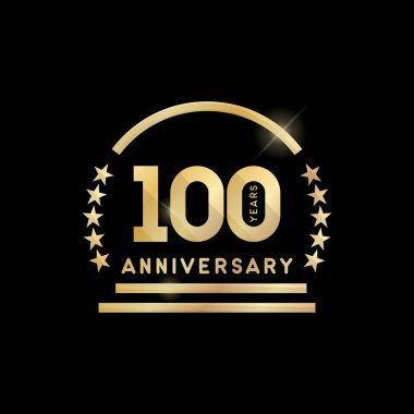 100. yıl yıldönümü altın amblem. Vektör simgesi.