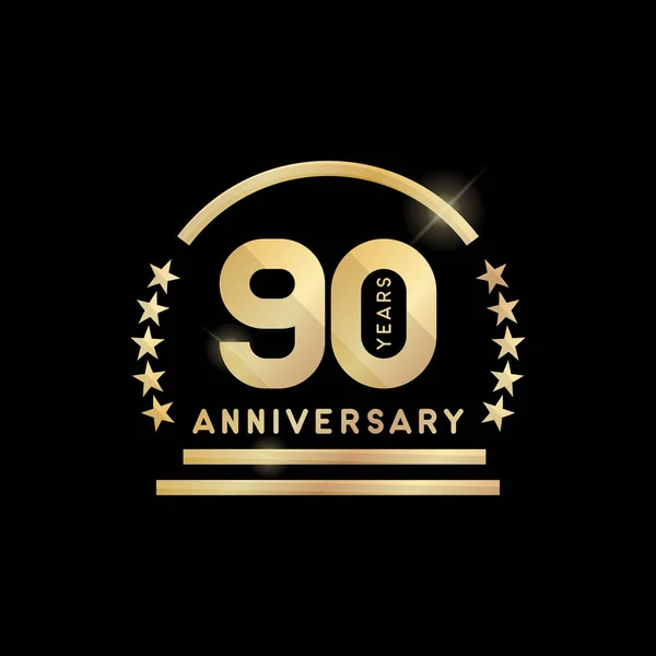 Goldenes Emblem zum 90. Jahrestag. Vektorsymbol. — Stockvektor
