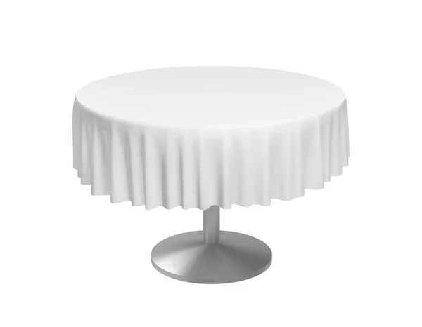 Mesa redonda realista com toalha de mesa dobrada branca. Modelo de vetor . —  Vetores de Stock