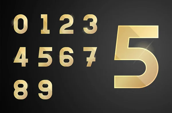 Golden numbers set. Vector icons with glows. — Stock Vector