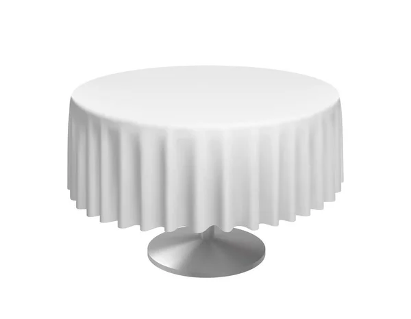 Mesa redonda realista com toalha de mesa dobrada branca. Modelo de vetor . — Vetor de Stock