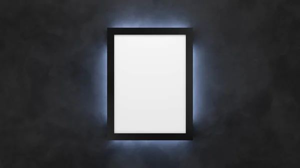 Plakat makieta na czarnej ścianie z podświetleniem. szablon lightbox renderowania 3D. — Zdjęcie stockowe