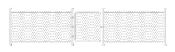 Kapalı kapı ile gerçekçi zincir bağlantı çit. Metal tel çit izole vektör illüstrasyon. — Stok Vektör